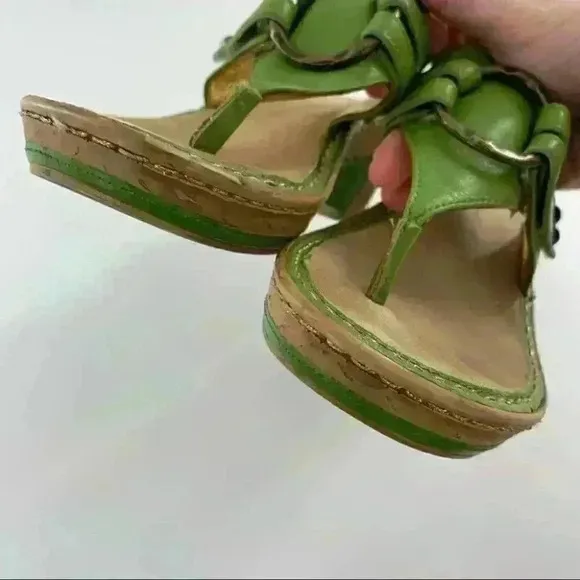Alegria sandals 35 green leather thong sticky strap orthopedic comfort wedges