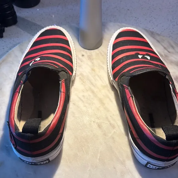 Alexander McQueen Monster Striped Slip-On Shoes - Black and Red