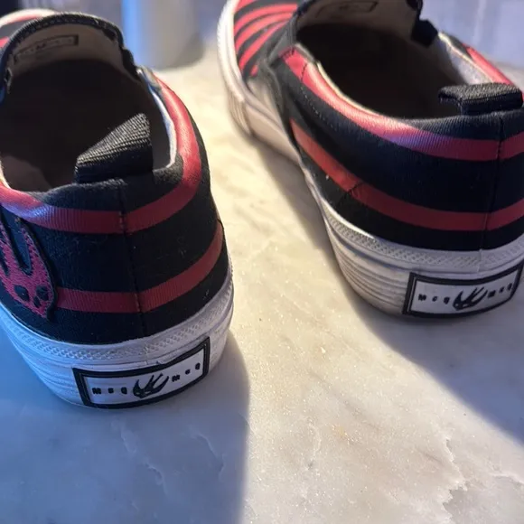 Alexander McQueen Monster Striped Slip-On Shoes - Black and Red