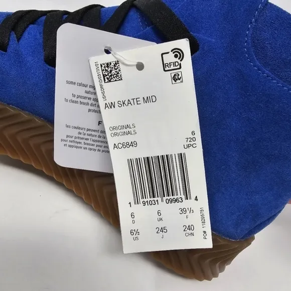 Alexander Wang x Adidas AW Skate Mid Shoes Bluebird Core Black Size 6.5 NEW