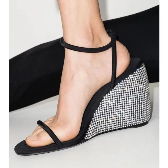 ALEXANDER WANGBlack Crystal Dahlia 95 Wedge Heels