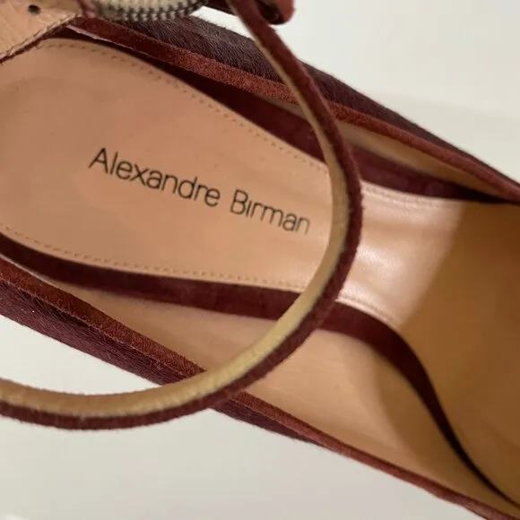 Alexandre Birman Burgundy Ponyhair Wedge w/ Ankle Buckle Detail