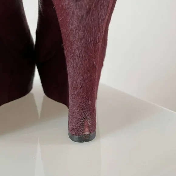 Alexandre Birman Burgundy Ponyhair Wedge w/ Ankle Buckle Detail