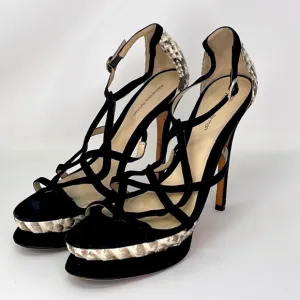 Alexandre Birman Shoes Heels Sandals Python Snakeskin Black Suede Leather 9.5