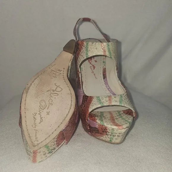 Alice Olivia Multicolor Animal Print Womens Wedged Sandals Sz 8.5 Festive,Party