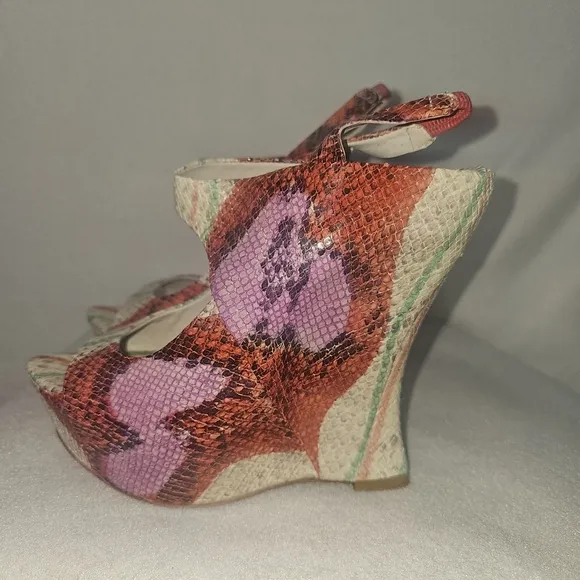 Alice Olivia Multicolor Animal Print Womens Wedged Sandals Sz 8.5 Festive,Party
