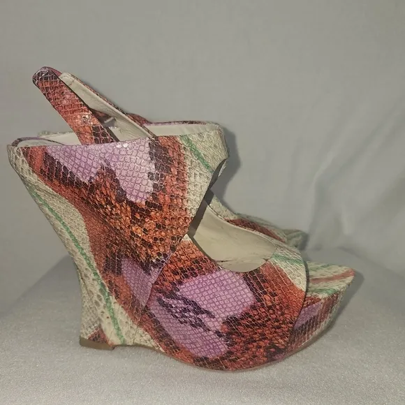 Alice Olivia Multicolor Animal Print Womens Wedged Sandals Sz 8.5 Festive,Party
