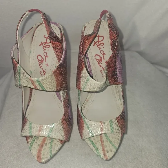 Alice Olivia Multicolor Animal Print Womens Wedged Sandals Sz 8.5 Festive,Party