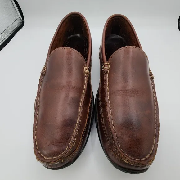 Allen Edmonds Boulder Driving Shoes Mens 9.5 D Brown Leather Stitched Moccasin