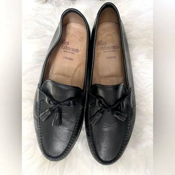 Allen Edmonds Leather Tassel Loafers Urbino Size 8.5 Black Slip On Dress Shoes