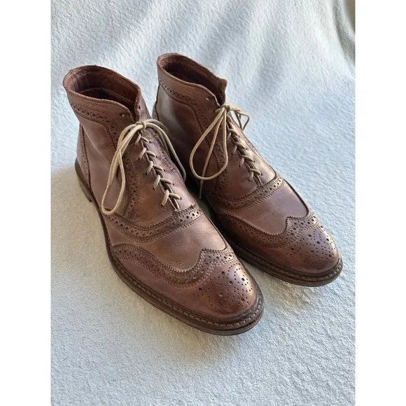 ALLEN EDMONDS Mens Cronmok Brown Size 11.5 B Wingtip Brogue Leather Ankle Boots