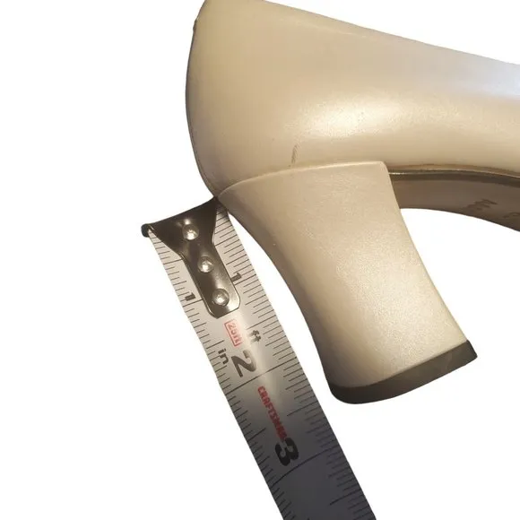 Amalfi Italy Sz 6.5 AAAA Pearl Ivory Genuine Leather Block Heels
