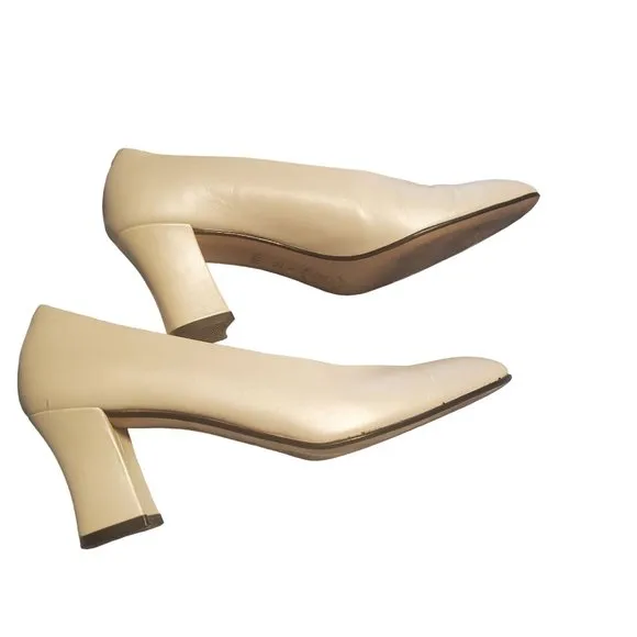 Amalfi Italy Sz 6.5 AAAA Pearl Ivory Genuine Leather Block Heels