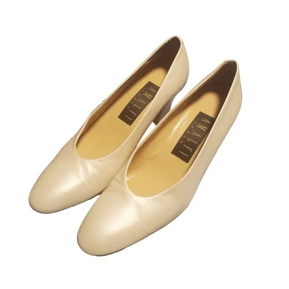 Amalfi Italy Sz 6.5 AAAA Pearl Ivory Genuine Leather Block Heels
