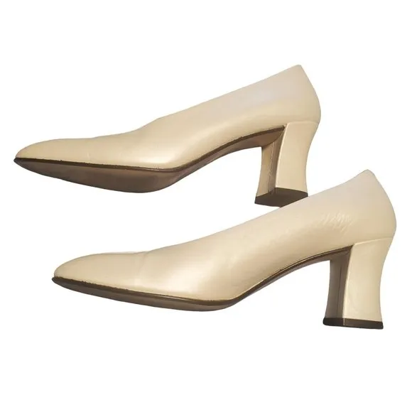 Amalfi Italy Sz 6.5 AAAA Pearl Ivory Genuine Leather Block Heels