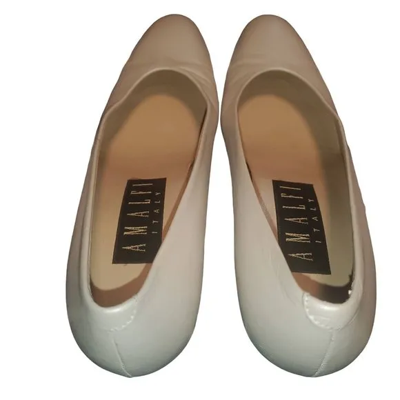 Amalfi Italy Sz 6.5 AAAA Pearl Ivory Genuine Leather Block Heels