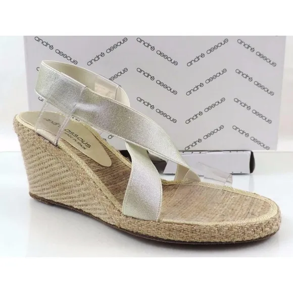 Andre Assous Desi Espadrille Wedge Sandal Platinum Gold