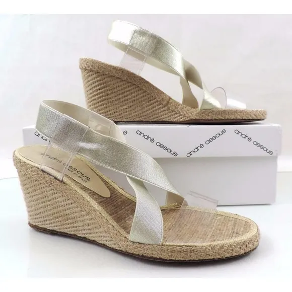 Andre Assous Desi Espadrille Wedge Sandal Platinum Gold