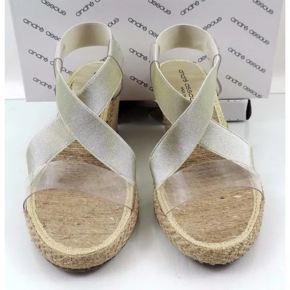 Andre Assous Desi Espadrille Wedge Sandal Platinum Gold
