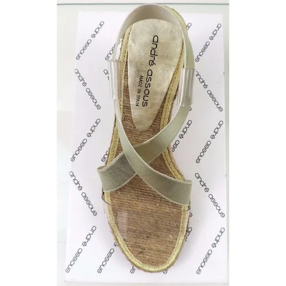 Andre Assous Desi Espadrille Wedge Sandal Platinum Gold
