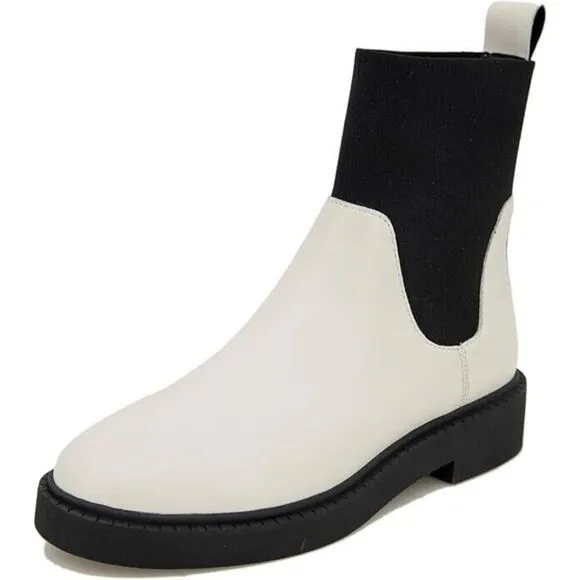 Andre Assous Violet Bootie Women's US 9 White Black Round Toe Ankle Boots KHD792