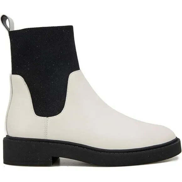 Andre Assous Violet Bootie Women's US 9 White Black Round Toe Ankle Boots KHD792