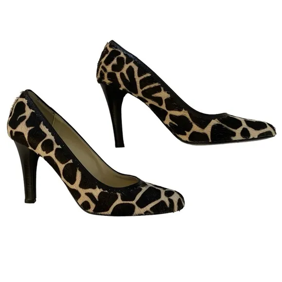 Animal Print Black Cream High Heel Heels Pumps with Pointed Toe