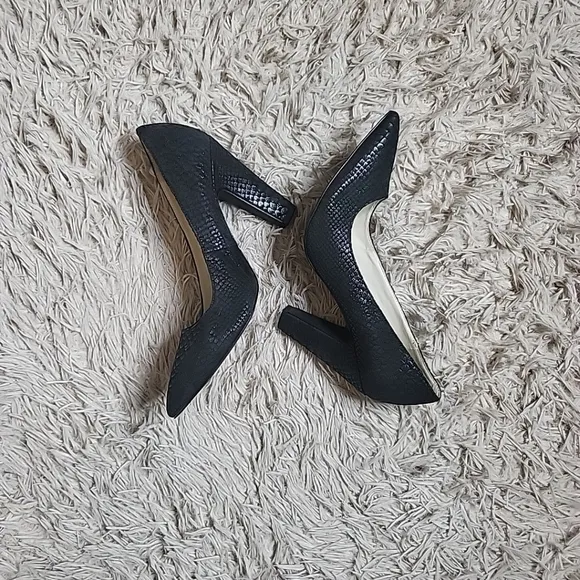 Anne Klein Hollyn Heels Pumps Black Reptile Print Leather Size 7.5 M Chic Babe