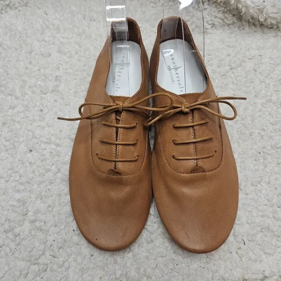 Anothersole Lucie ll Smooth Doe Brown Leather Laceup Flats Derby Shoes sz 40