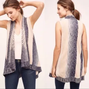 ANTHRO Size XS/S Mabli Sleeping On Snow Vest Cardigan Sweater Boho Ombré Blue