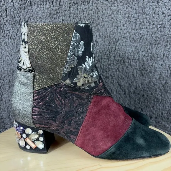 Anthropologie Bettye Muller Cyd Boots Womens 10 Suede Textile Patchwork Ankle