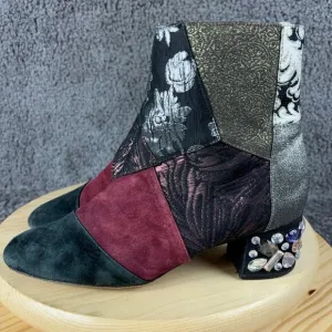 Anthropologie Bettye Muller Cyd Boots Womens 10 Suede Textile Patchwork Ankle
