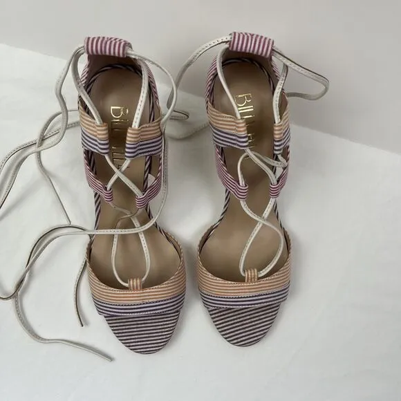 Anthropologie BILLY ELLA Striped Lace Up Heels 8.5 Sandals Shoes Pink Purple