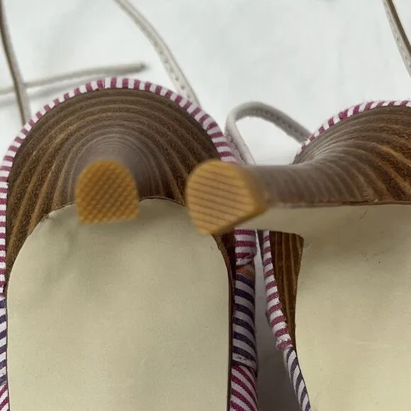 Anthropologie BILLY ELLA Striped Lace Up Heels 8.5 Sandals Shoes Pink Purple