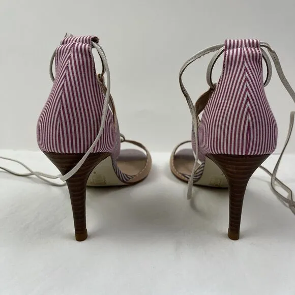 Anthropologie BILLY ELLA Striped Lace Up Heels 8.5 Sandals Shoes Pink Purple