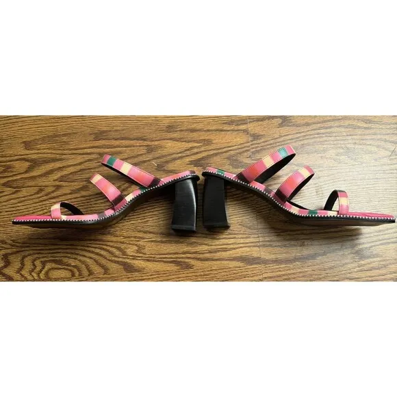Anthropologie Caverley Women Nora Mule Pink Stripe Heels‎ Shoes Size EU 41/US 9