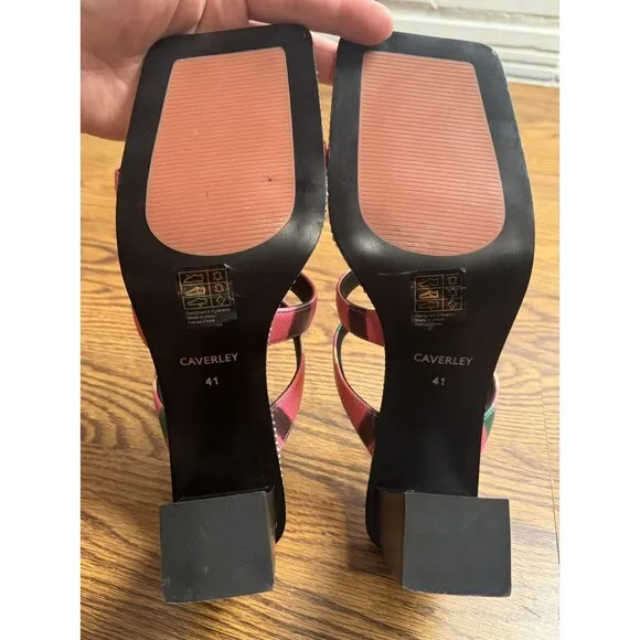 Anthropologie Caverley Women Nora Mule Pink Stripe Heels‎ Shoes Size EU 41/US 9