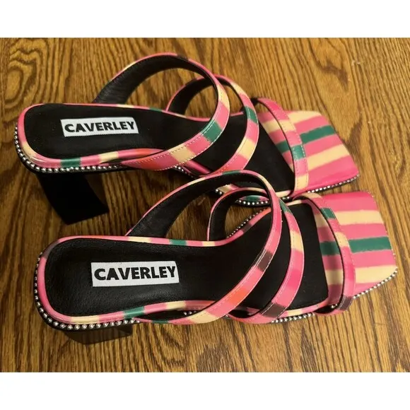 Anthropologie Caverley Women Nora Mule Pink Stripe Heels‎ Shoes Size EU 41/US 9