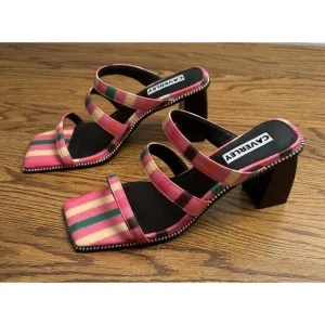 Anthropologie Caverley Women Nora Mule Pink Stripe Heels‎ Shoes Size EU 41/US 9