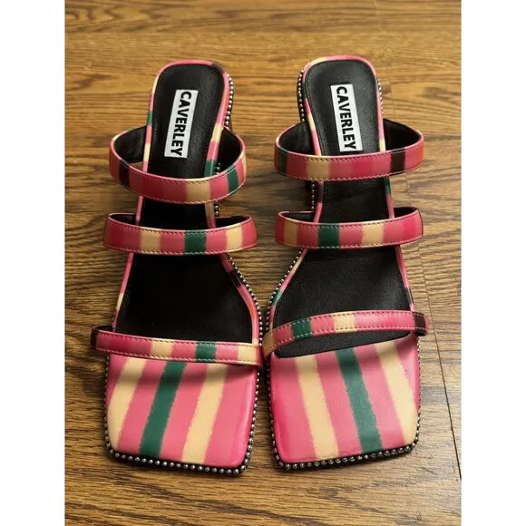 Anthropologie Caverley Women Nora Mule Pink Stripe Heels‎ Shoes Size EU 41/US 9