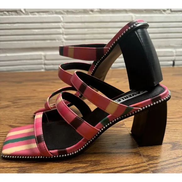 Anthropologie Caverley Women Nora Mule Pink Stripe Heels‎ Shoes Size EU 41/US 9