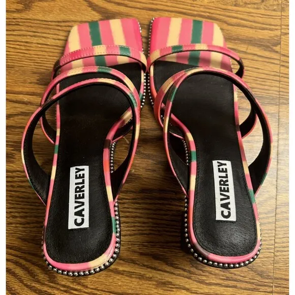 Anthropologie Caverley Women Nora Mule Pink Stripe Heels‎ Shoes Size EU 41/US 9