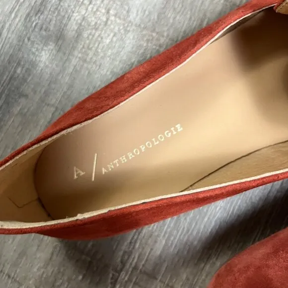 Anthropologie Suede Leather Slide On Flat Loafer Moccasin Shoes Size 39
