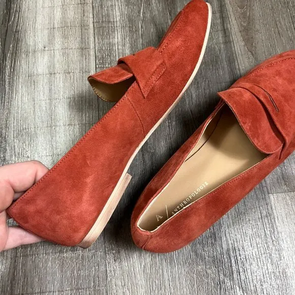 Anthropologie Suede Leather Slide On Flat Loafer Moccasin Shoes Size 39