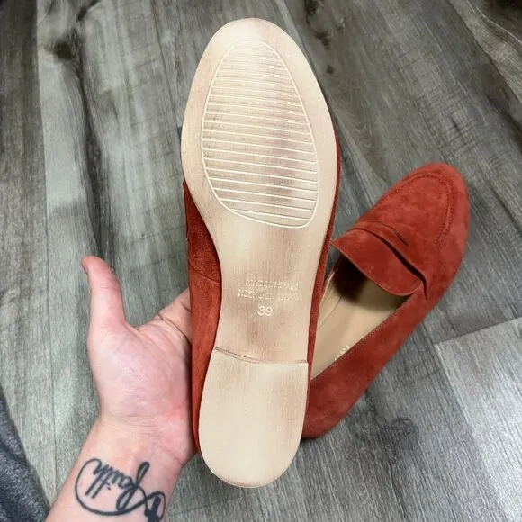 Anthropologie Suede Leather Slide On Flat Loafer Moccasin Shoes Size 39