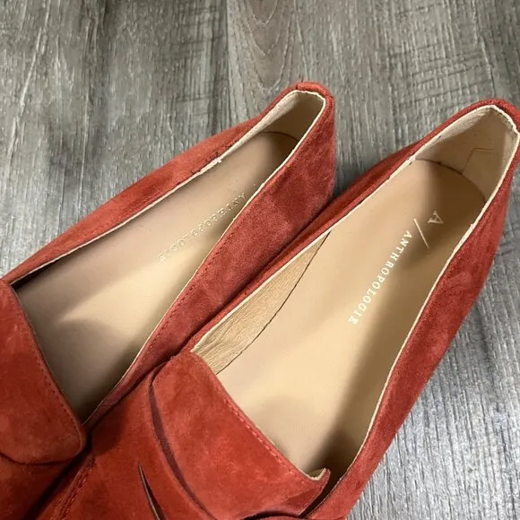 Anthropologie Suede Leather Slide On Flat Loafer Moccasin Shoes Size 39