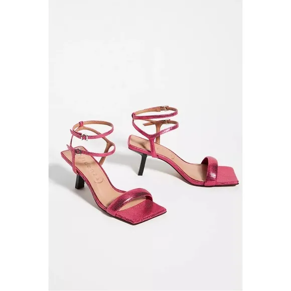 ANTHROPOLOGIE Vicenza Strappy Metallic Heels Shoes Sandals Pink NWT