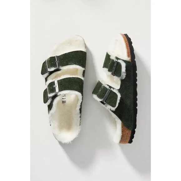 Anthropologie x Birkenstock Arizona Suede Shearling-Lined Sandals $160 Sz 38
