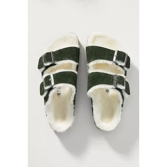 Anthropologie x Birkenstock Arizona Suede Shearling-Lined Sandals $160 Sz 38