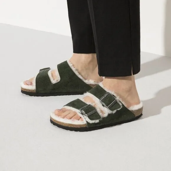 Anthropologie x Birkenstock Arizona Suede Shearling-Lined Sandals $160 Sz 38